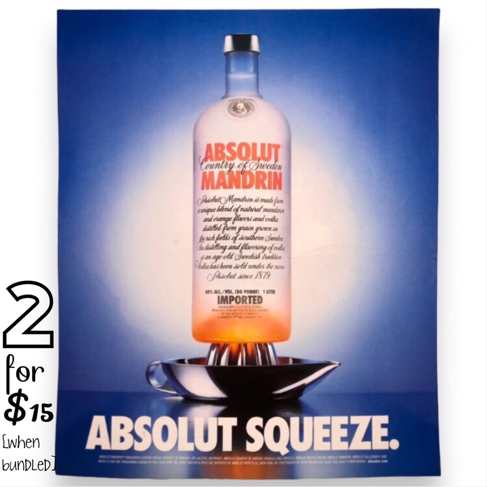 🟢[Absolut Vodka] ABSOLUT SQUEEZE Original 2001 Vintage Magazine Advertisement